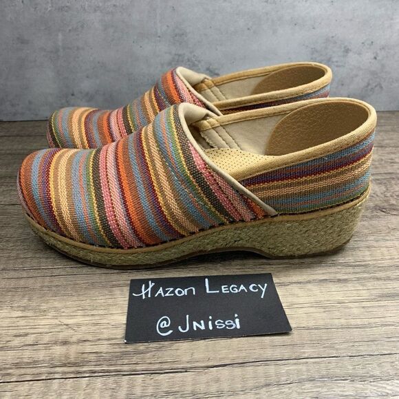 Dansko~Women’s~Vegan Jute  Knit Woven Cabana Stripe Clogs~Size 38EU/7.5-8 - Picture 1 of 10